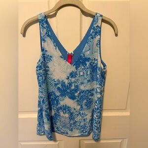 Lilly Pulitzer blue toile reversible Florin blouse tank top shirt xs x-small